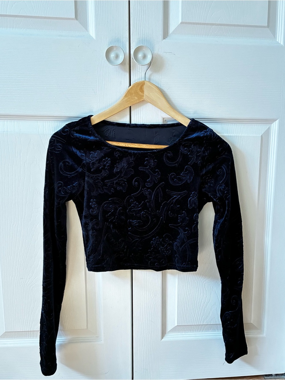 Vintage velvet damask cropped long sleeve top
